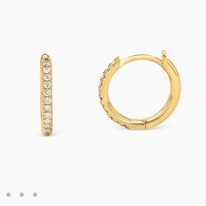 14K Solid Yellow Gold 0.16ct Diamond Huggie Hoop Earrings
